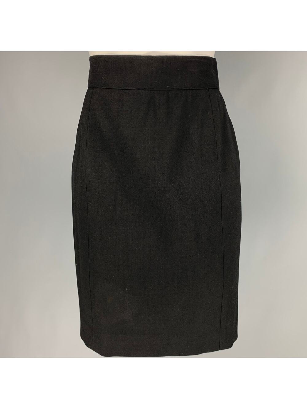 CHANEL Size 8 Black Wool Lycra Below Knee Skirt